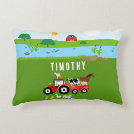Boerderijdieren & rode tractor barnyard aangepaste accent kussen