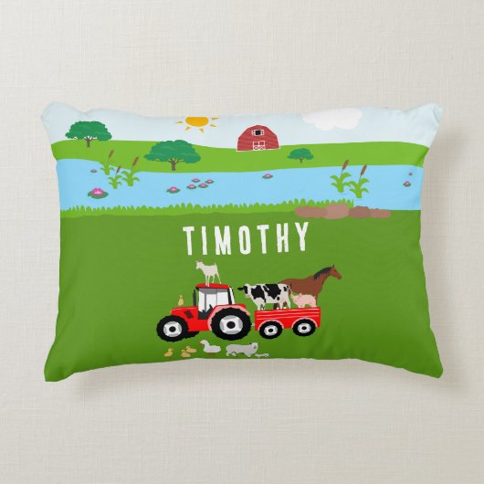 Boerderijdieren & rode tractor barnyard aangepaste accent kussen (Voorkant)