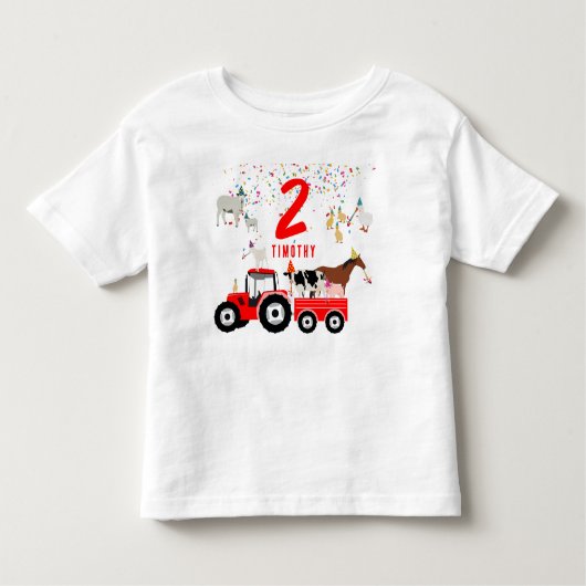 Boerderijdieren & Rode Vrachtwagen Verjaardagsfees Kinder Shirts (Voorkant)