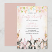 Boerderijdieren roepen alle partij 1e verjaardag kaart (Voorkant / Achterkant)