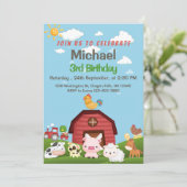 Boerderijdieren Rood Geruit Erf Verjaardagsuitnodi Kaart (Staand voorkant)