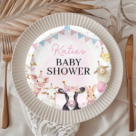 Boerderijdieren Roze Baby Shower Papieren Bordje
