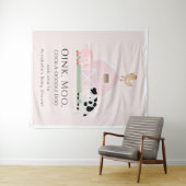 Boerderijdieren roze baby shower welkom wandkleed (In Situ (horizontaal))