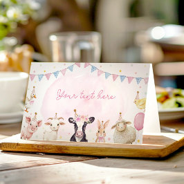 Boerderijdieren Roze Barnyard Baby Shower Eettent Plaatskaartje