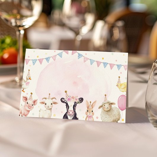 Boerderijdieren Roze Barnyard Food Tent Place Card Plaatskaartje