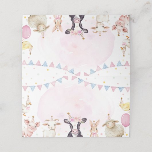 Boerderijdieren Roze Barnyard Food Tent Place Card Plaatskaartje (Buitenkant ongevouwen)