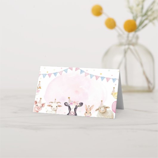 Boerderijdieren Roze Barnyard Food Tent Place Card Plaatskaartje (Voorkant)