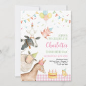 Boerderijdieren Roze Barnyard Meisje 3e Verjaardag Kaart (Voorkant)