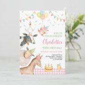 Boerderijdieren Roze Barnyard Meisje 3e Verjaardag Kaart (Staand voorkant)