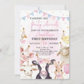 Boerderijdieren Roze Barnyard Meisje Eerste Verjaa Kaart (Voorkant)