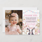 Boerderijdieren Roze Barnyard Meisje Verjaardagsfo Bedankkaart (Voorkant)