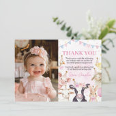 Boerderijdieren Roze Barnyard Meisje Verjaardagsfo Bedankkaart (Staand voorkant)