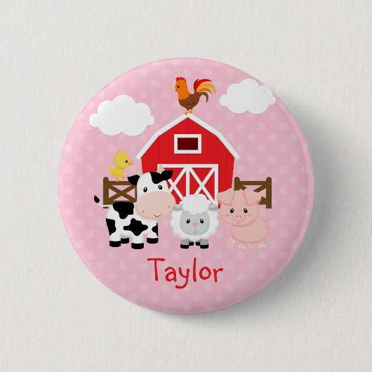 Boerderijdieren (roze) Gepersonaliseerde Kinder Bu Ronde Button 5,7 Cm (Voorkant)