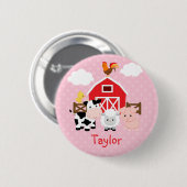 Boerderijdieren (roze) Gepersonaliseerde Kinder Bu Ronde Button 5,7 Cm (Voorkant /achterkant)