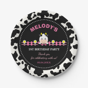 Boerderijdieren Roze Koe Barnyard 1e verjaardagsfe Papieren Bordje
