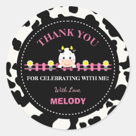 Boerderijdieren Roze Koe Barnyard 1e verjaardagsfe Ronde Sticker