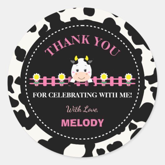 Boerderijdieren Roze Koe Barnyard 1e verjaardagsfe Ronde Sticker (Voorkant)