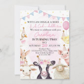 Boerderijdieren Roze Meisje Barnyard 2e verjaardag Kaart (Voorkant)