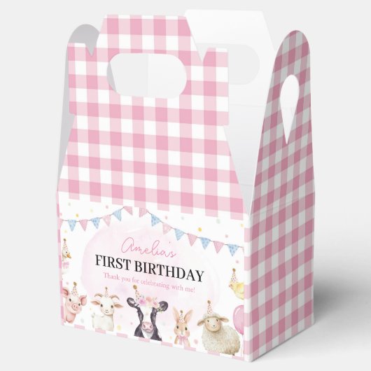 Boerderijdieren Roze Meisje Eerste Verjaardag Favo Bedankdoosjes (Geopend)