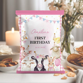 Boerderijdieren Roze Meisje Verjaardag Chip Bag Wr Flyer