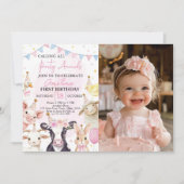 Boerderijdieren Roze Meisje Verjaardag Foto Uitnod Bedankkaart (Voorkant)