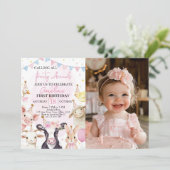 Boerderijdieren Roze Meisje Verjaardag Foto Uitnod Bedankkaart (Staand voorkant)