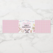 Boerderijdieren Roze Meisje Verjaardag Waterfles Etiket (Enkel label)