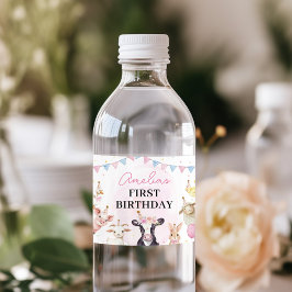 Boerderijdieren Roze Meisje Verjaardag Waterfles Etiket