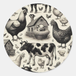 boerderijdieren schilderen ronde sticker