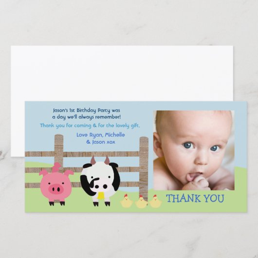 Boerderijdieren Schuur Baby Bedankt Fotokaart (Voorkant / Achterkant)