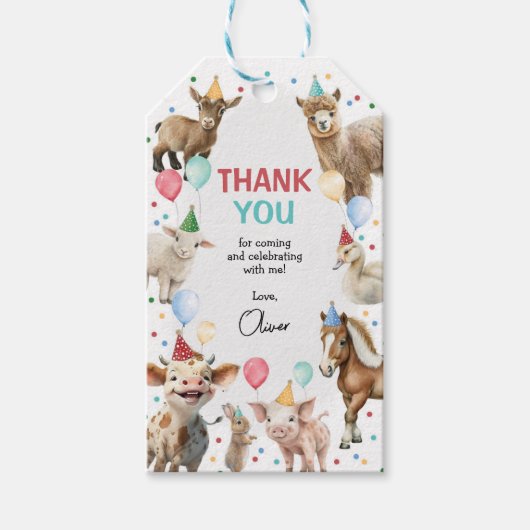 Boerderijdieren Schuurballon Confetti Verjaardagsg Cadeaulabel (Voorkant)