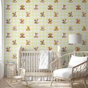 Boerderijdieren Speelgoed Yellow Plaid Baby Nurser Behang