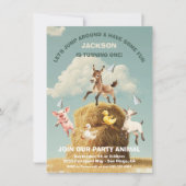 Boerderijdieren springen hooiberg verjaardagsfeest kaart (Voorkant)