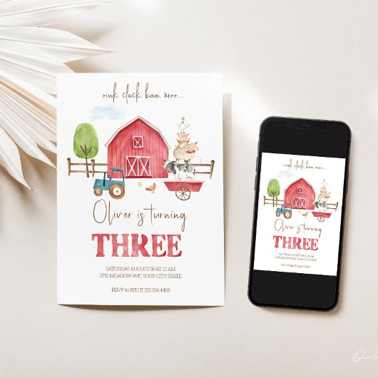 Boerderijdieren thema derde verjaardag uitnodiging