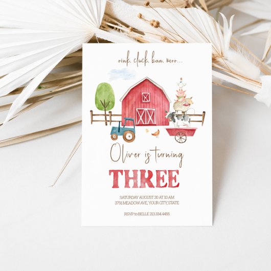 Boerderijdieren thema derde verjaardag uitnodiging