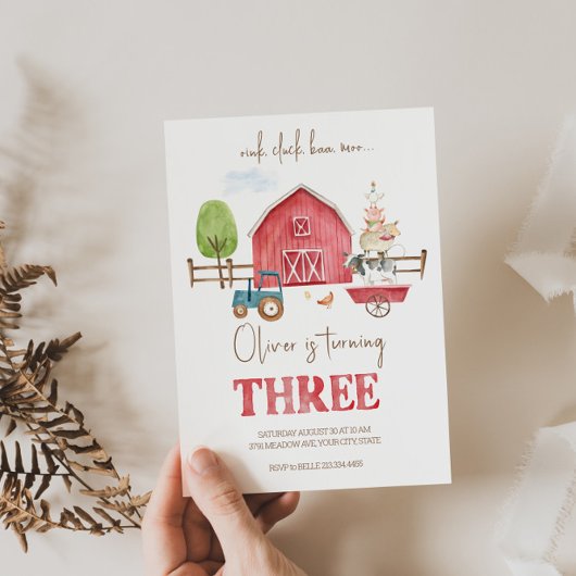 Boerderijdieren thema derde verjaardag uitnodiging