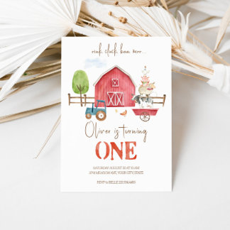 Boerderijdieren thema eerste verjaardag uitnodigin kaart