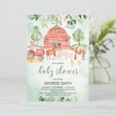 Boerderijdieren thema groen blad Boy Baby shower Kaart (Staand voorkant)