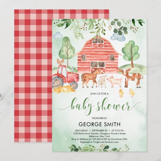 Boerderijdieren thema groen blad Boy Baby shower Kaart (Voorkant / Achterkant)