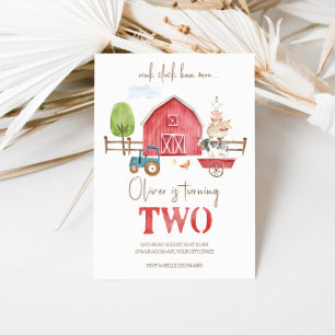 Boerderijdieren thema tweede verjaardag uitnodigin kaart