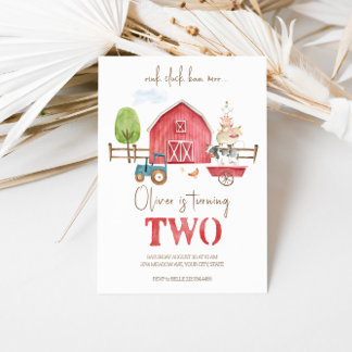 Boerderijdieren thema tweede verjaardag uitnodigin kaart