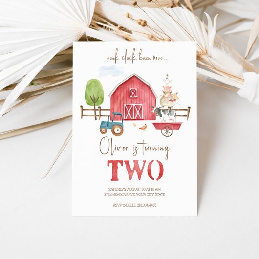 Boerderijdieren thema tweede verjaardag uitnodigin kaart