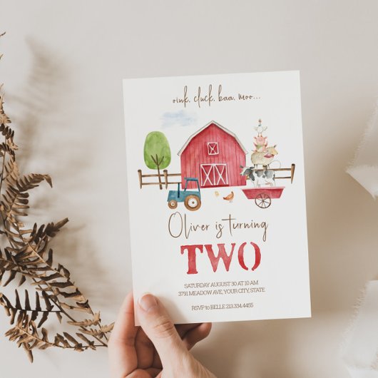 Boerderijdieren thema tweede verjaardag uitnodigin kaart