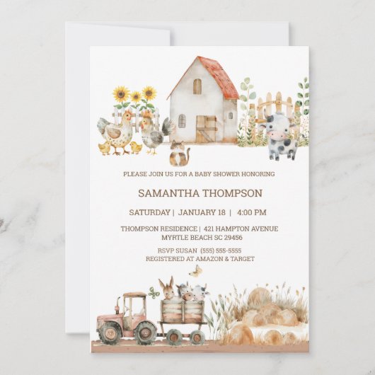 Boerderijdieren Tractor Boys Baby shower Kaart (Voorkant)