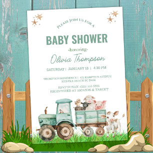 Boerderijdieren Tractor Genderneutraal Baby shower Kaart
