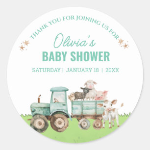 Boerderijdieren Tractor Genderneutraal Baby shower Ronde Sticker