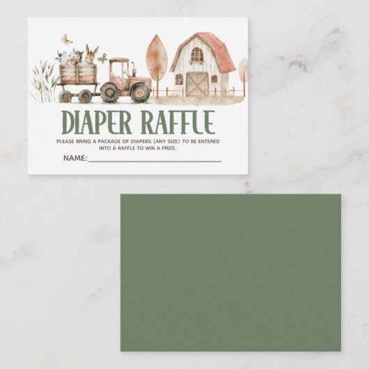 Boerderijdieren Tractor Schuur Baby Luier Raffle Informatiekaartje (Voorkant / Achterkant)