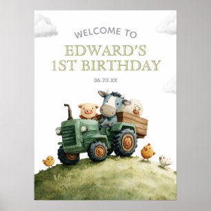 Boerderijdieren Tractor Verjaardags Welkomstbord Poster