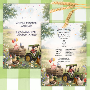 Boerderijdieren & Tractor Verjaardagsfeest Uitnodi Kaart