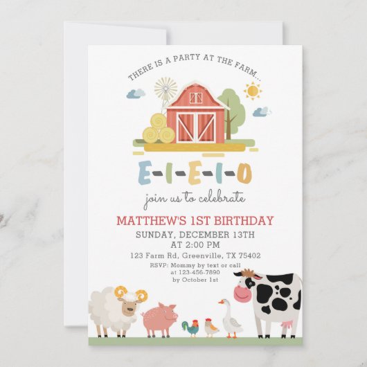 Boerderijdieren Verjaardag Barnyard Moderne uitnod Kaart (Voorkant)